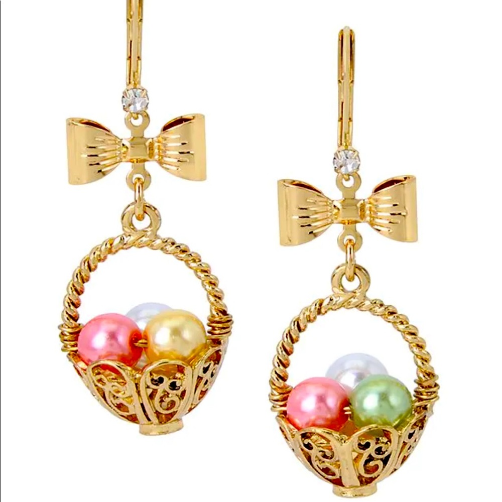 New Betsey Johnson Egg Basket Earrings - Picture 1 of 8